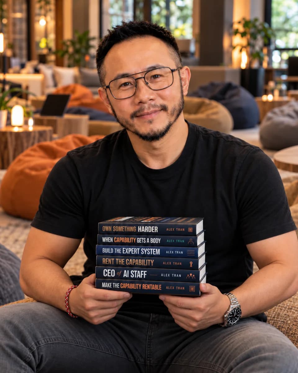 Alex Tran holding his six books