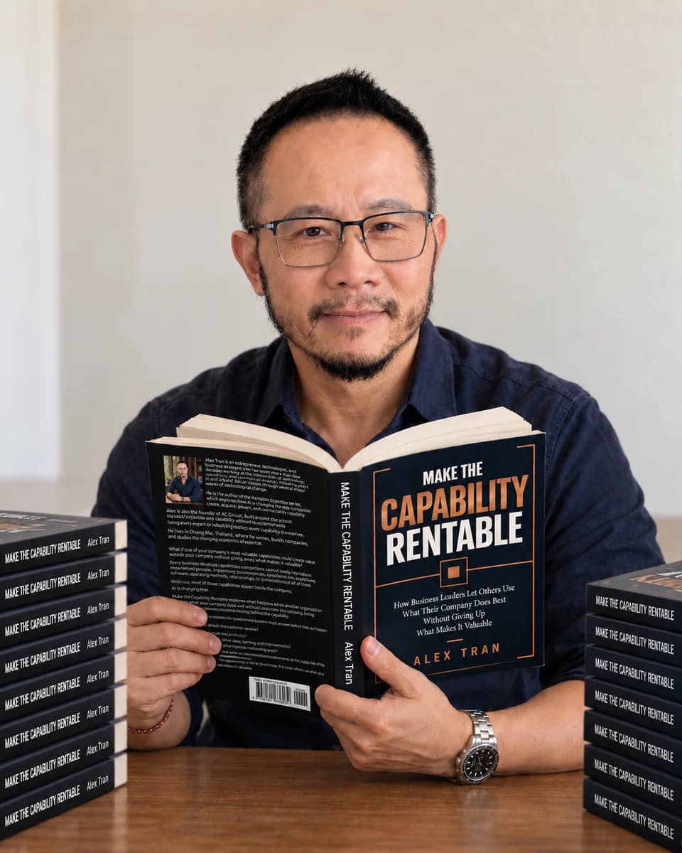 Alex Tran holding Make the Capability Rentable